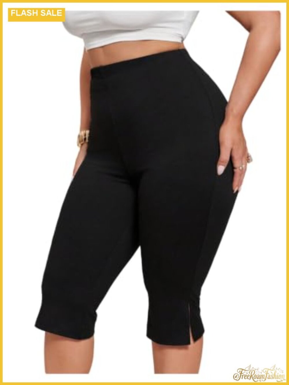 High Waist Plus Size Capri Leggings Women Yoga Cropped Pants Elastic Waist